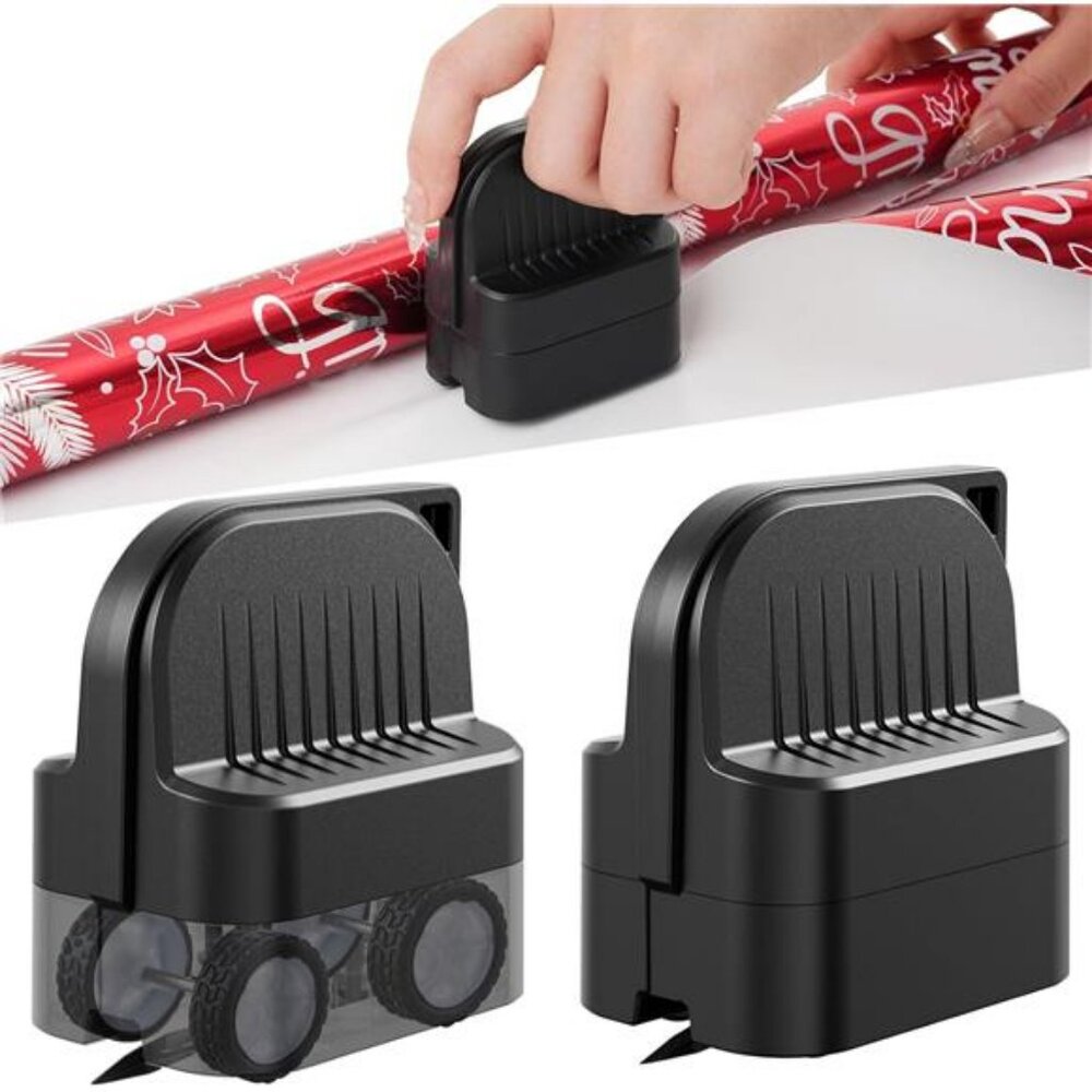 2Pcs Wrapping Paper Cutter, Gift Wrap Cutter with 2 Replaceable Blade 4 Wheels